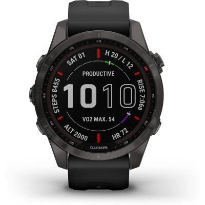 fēnix® 7S Sapphire Solar, schiefergraues DLC-Titan mit schwarzem Armband in grau