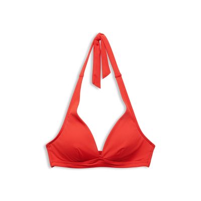 Wattiertes Neckholder-Bikinitop in rot