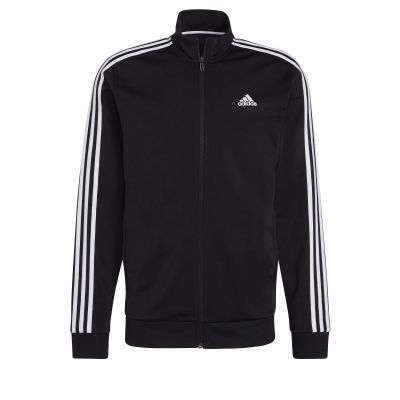 adidas Herren Primegreen Essentials Warm-Up 3-Streifen Trainingsjacke in schwarz