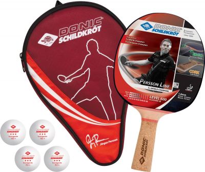 DONIC Tischtennis-Set Donic-Schildkröt Tischtennis-Geschenkset Persson 600, 1 Schläger mit Kork-Griff, 4 Bälle 3*, 1 Schlägerhülle, tolles Komplettset für den sofortigen Start, in neuer Kartonverpackung, 788450 in lila